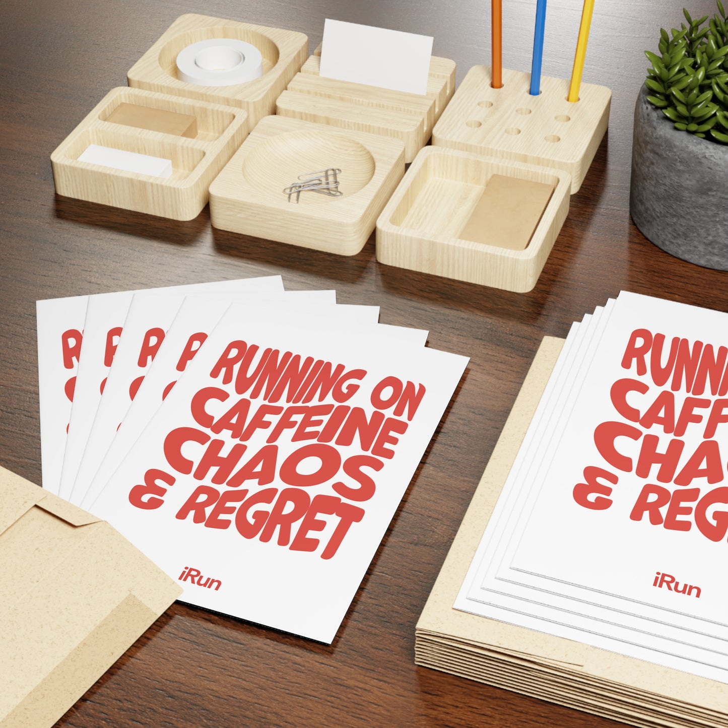 Caffeine Chaos Regret Greeting Cards